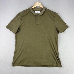 Routine‎ Waffle Knit Polo Shirt Men XL Olive Green Short Sleeve Slim-Fit Preppy